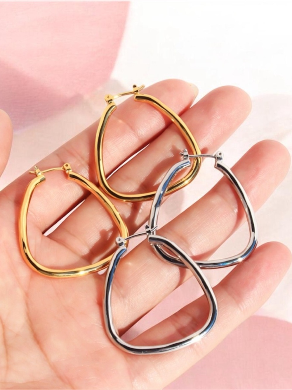 Geometric Hoop Earrings Gold Plated Brass Polished Metal NWT